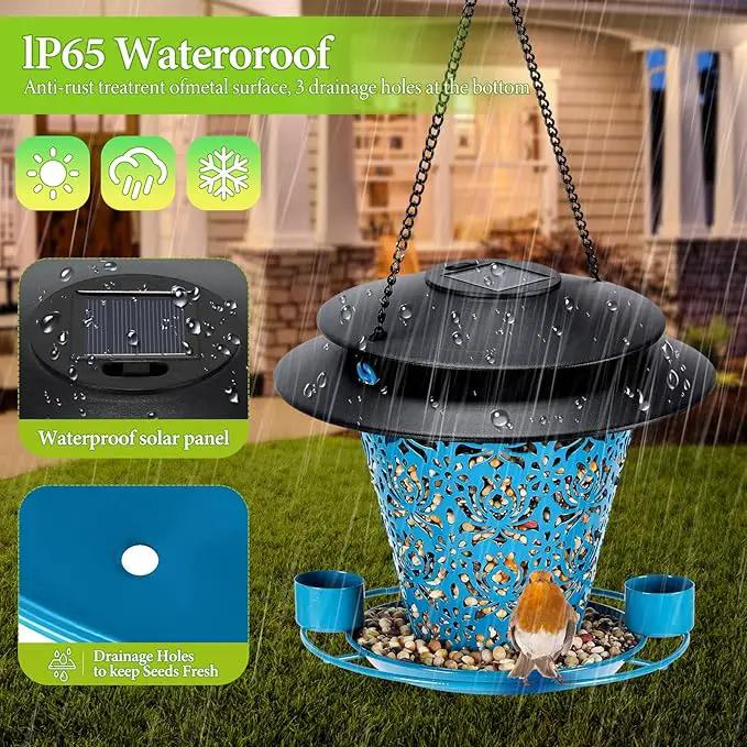 Solar Bird Feeders for Outside Hanging Metal Wild Bird Feeder Solar Lanterns Outdoor Waterproof Garden Decor for Yard Blue by GreenHaven Gardens