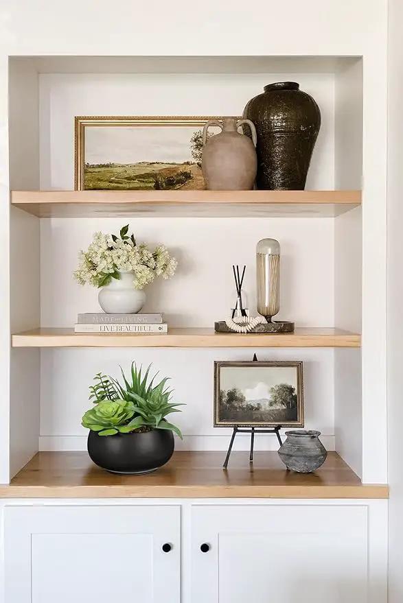 Fake Plants Artificial Succulents in Pots Faux Succulent Arrangement Potted Plant with Black Ceramic Pot for Home Decor Modern Office Desk Bathroom Shelf Living Room Indoor & Outdoor Decoration by GreenHaven Gardens