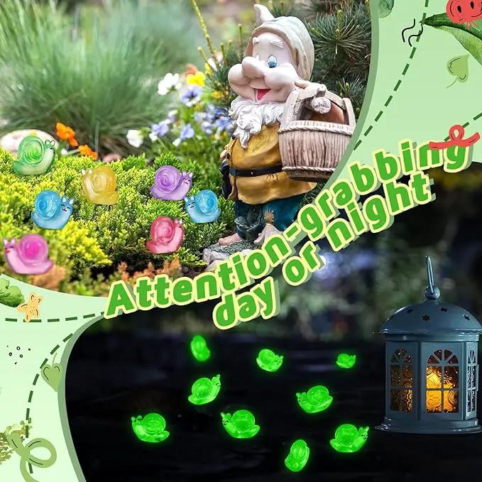 180 Pcs Luminous Resin Snail Miniatures Mini Animals Figures Cute Snail Figurine Fairy Decor Animal Ornament for Garden Landscape Home Accessories Craft Cake Decoration DIY by GreenHaven Gardens