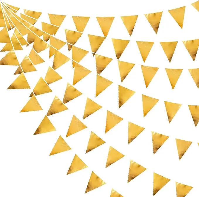Gold Party Decorations Metallic Fabric Triangle Pennant Banner Gold Flag Bunting Garland for Graduation Birthday Wedding Anniversary Bridal Shower Bachelorette Engagement Hen Party Decoration Supplies by GreenHaven Gardens