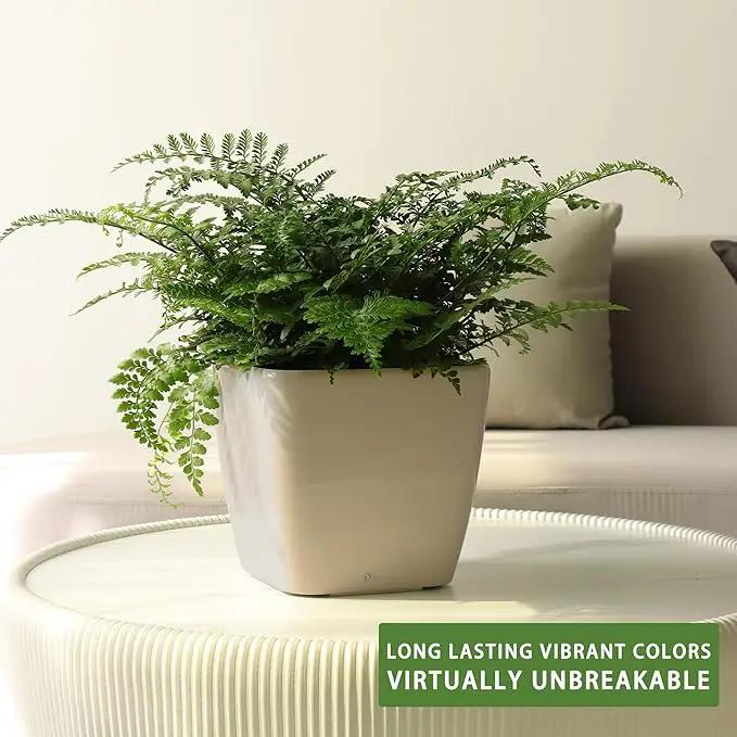 Dexceder 11x10 Self Watering Planter Indoor Outdoor, Inner Mat Design, Thickened Table Flower Plant Pot with Water Level Indicator (Taupe Matte) by GreenHaven Gardens