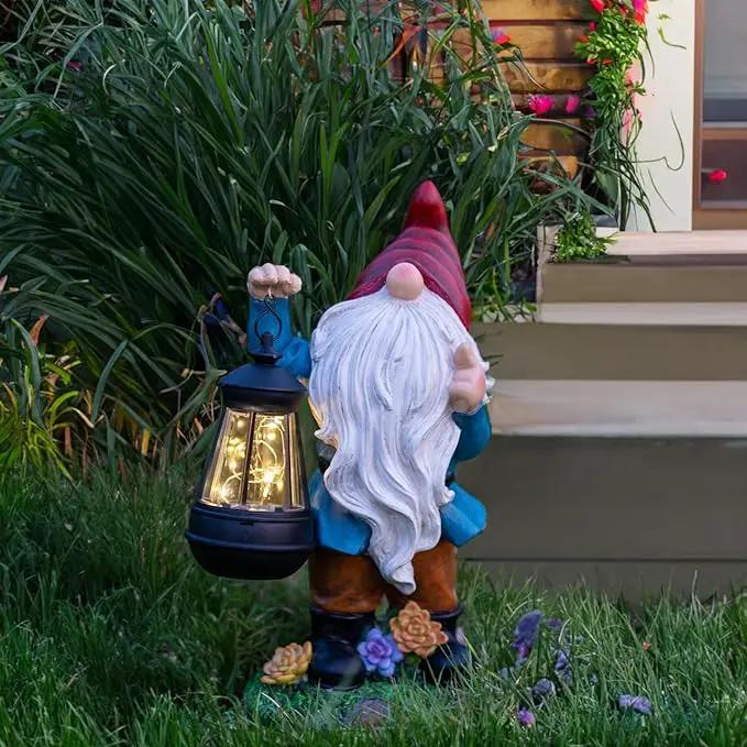 Solar Garden Statue Lights Gnome Figurine with Solar Lantern, Outdoor Garden Succulent Ornaments Waterproof Christmas Decoration for Outside Patio Yard Lawn Decor by GreenHaven Gardens