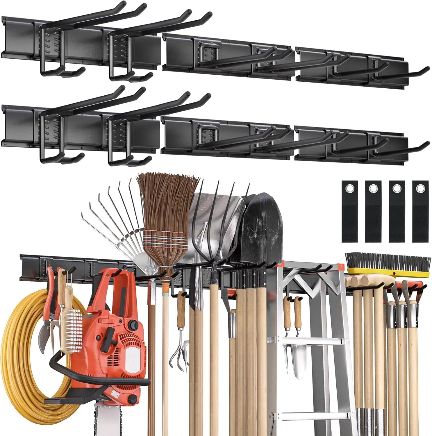 Garden Tool Organizer Wall Mount, 96 inches Tool Storage Rack with Adjustable Hooks, 600lbs Adjustable Heavy Duty Metal Hooks, Yard Shed Rack Holder System Hanging Rake Broom Mop Snowboard, Men Gift by GreenHaven Gardens