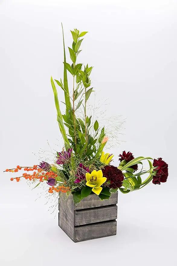 Wood Planter Box with Wine Crate Styled, 5 Inch Square, Rustic Barn Wood, Plastic Liner, Wedding Flowers Holder, Home and Venue Decor, (5x5 Wine Crate Set of 4) by GreenHaven Gardens