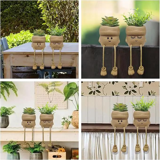 2Pcs Smiley Face Succulent Artificial Plants Planters - Cute Plant Pot Home Decor, Small Faux Plants Planter Indoor for Bathroom/Office/Kitchen Window Sill Decor, Fake Plant Ideas Gifts for Women by GreenHaven Gardens