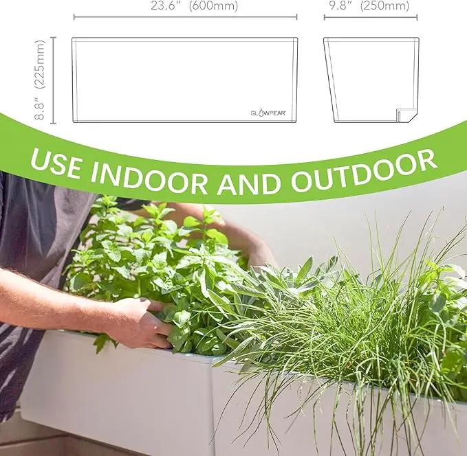 Glowpear Self Watering Planter Box - 23.6", White - UV Stable, Scalable Wall Mounts Plant Pot with Water Gauge, Indoor Outdoor for Vegetables, Flowers, Herbs, and Succulents, Gardening by GreenHaven Gardens