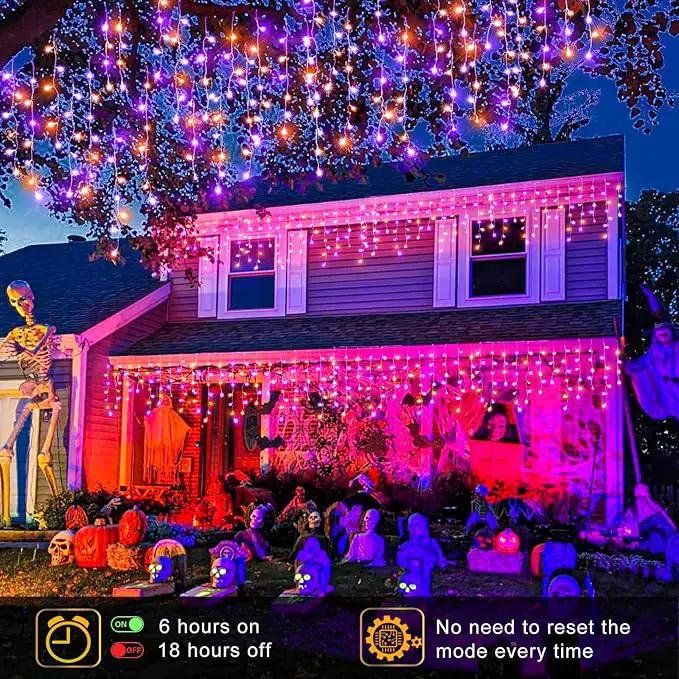 Christmas Icicle Lights Outdoor, 66ft 640 LED Icicle Lights for Outside with 8 Modes Timers, Waterproof Plug in Twinkle String Light for House Eave Patio Party Holiday Decorations, Purple Orange by GreenHaven Gardens
