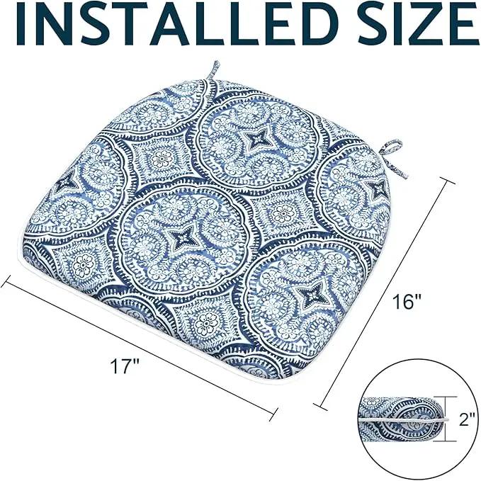 Indoor/Outdoor Chair Cushions 16x17 Inch, Patio Chair Cushions with Ties, All Weather Seat Cushions for Patio Furniture Home Garden Chair Use, Set of 4,Medallion Blue by GreenHaven Gardens