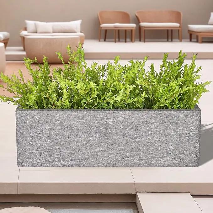 24 Inch Rectangular Concrete Planter,Durable All-Weather Use with Drainage Holes,Large Rectangular Planter for Outdoor Indoor Plants by GreenHaven Gardens