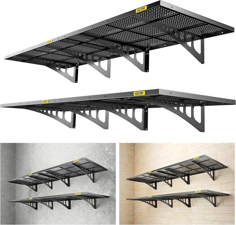 4-pack 2x3ft Adjustable Garage Wall Shelving 1120lbs Load Capacity Heavy Duty Wall Mounted Storage Shelf Metal Floating Shelves for Garage(Black) by GreenHaven Gardens