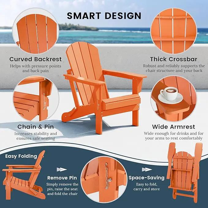 Westin Outdoors Laguna WO Home Furniture Adirondack Chair 4 PC Set Classic Outdoor Patio Folding Chair for Bon Fire Pit Lawn Backyard Beach Plastic Weather-Resistant (Orange) by GreenHaven Gardens