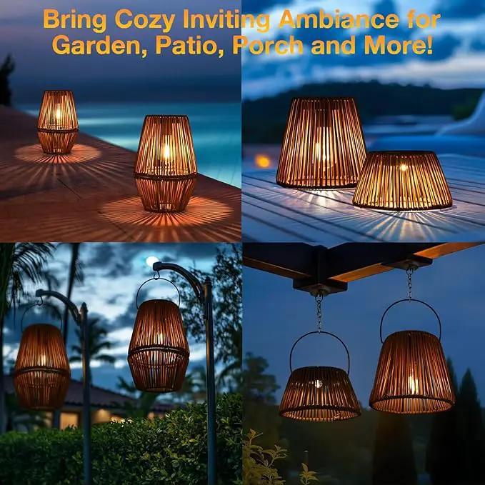 Uspring 2 Pack 3-in-1 Solar Lanterns Outdoor Waterproof Rattan Woven Hanging Solar Lights for Outside with Bright Lamp & LED Bead & 4 Handles, Garden Gifts Decor for Women Mom Patio Yard Porch by GreenHaven Gardens
