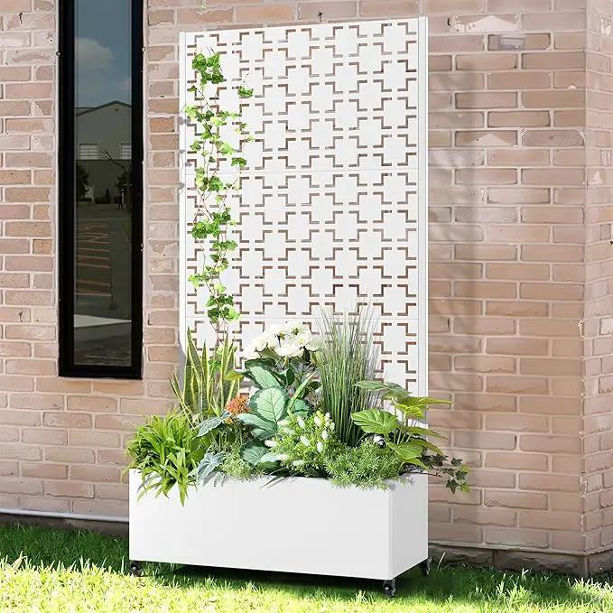Raised Garden Bed with Trellis and Wheels,73"x35"x16" Metal Raised Garden Bed,White Squared Metal Planter with Climbing Trellis for Vines & Vegetables by GreenHaven Gardens