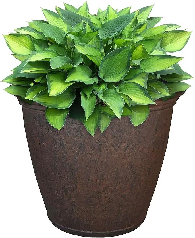 Sunnydaze 15.25-Inch Anjelica Large Plastic Pot for Plants - Outdoor Polyresin Round Planter with Drillable Drainage Holes - Rust by GreenHaven Gardens