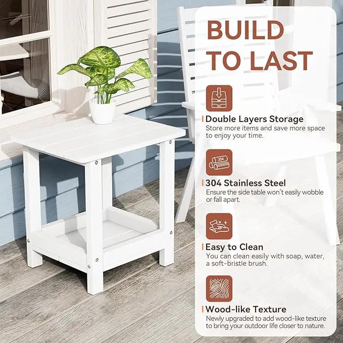 Outdoor Side Table for Garden, Lawn, Living Room Adirondack Tables for Outside 2-Tier HDPE Waterproof Small Outside Side Tables for Patio End Table for Adirondack Chair, 2 Pcs, White by GreenHaven Gardens