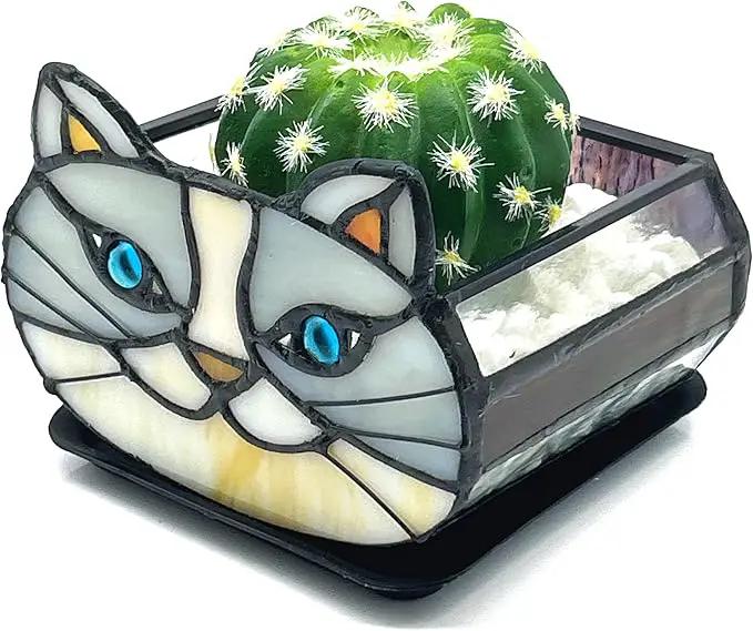 Cute Gray Cat Planter,Cat Succulent Planter,Unique Pots for Indoor Plants,Gifts for Plant Lovers Women Unique 4.33x3.54x2.95 in (Flower Pot Does not Include Plants) by GreenHaven Gardens