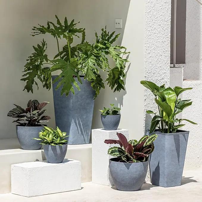 LA JOLIE MUSE Large Hanging Planters for Outdoor Plants - Hanging Flower Pots Weathered Gray (13.2 Inch, Set of 2) by GreenHaven Gardens