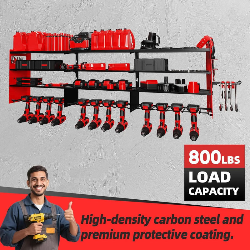 Power Tool Organizer Wall Mount with 12-Drill Holders-800Lbs Load Heavy Duty Metal 4-Layers Garage Storage and Organization Adjustable Battery Tools Rack Utility Racks Gifts for Men by GreenHaven Gardens