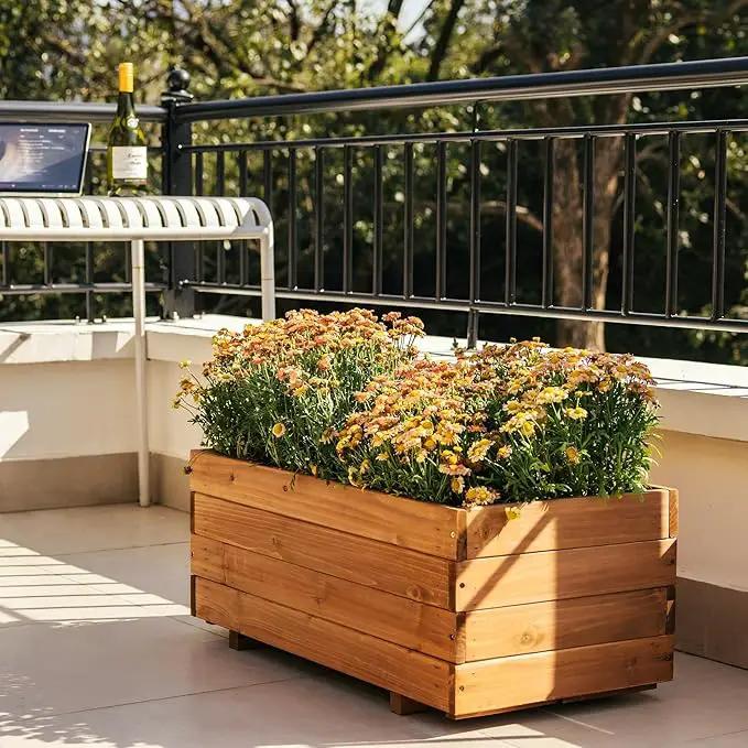 Wooden Raised Garden Bed Planter Box – Fir Wood Outdoor Vegetable, Herb & Flower Box with Drainage Holes – 31.5"x15.75"x12.6", Rot-Resistant, for Patio, Yard, Balcony by GreenHaven Gardens