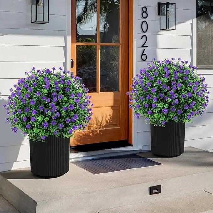 Artificial Purple flower Topiary Ball Tree 25" with Ground Spike, Set of 2 Artificial Boxwood Bushes for Faux Shrubs, Fake Evergreen Faux Plant for Indoor Outdoor Garden -UV Resistant–Fade-Proof by GreenHaven Gardens