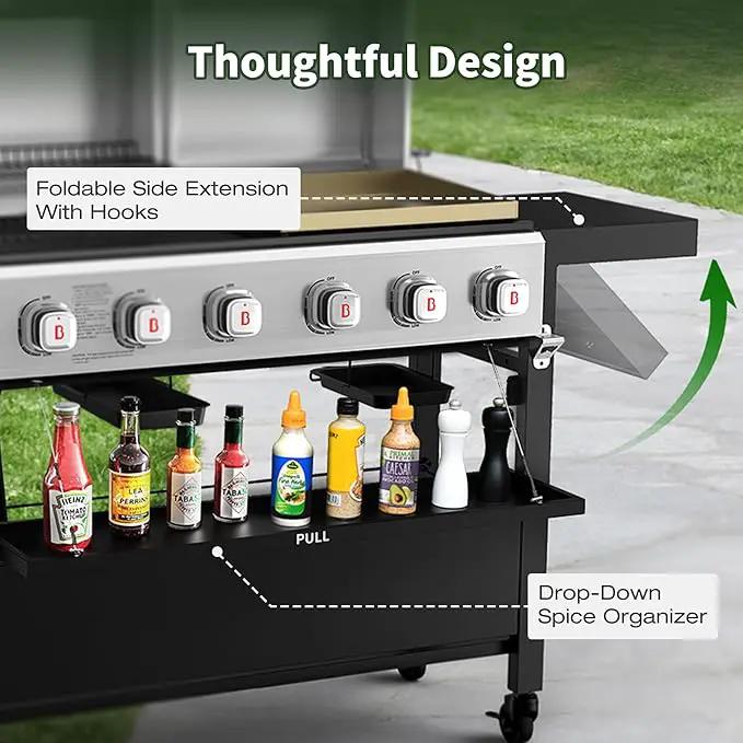 Brand-Man Griddle Grill Combo 6-Burner, 2 in 1 Versatile Propane Gas Grill and Griddle with Double Stainless Steel Lids, BBQ Combo for Outdoor Kitchen & Backyard Barbecue Cooking by GreenHaven Gardens