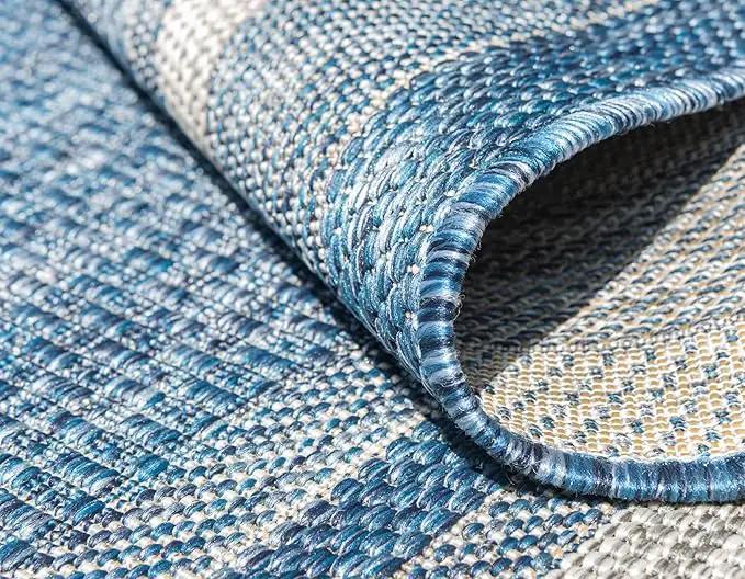 Unique Loom Outdoor Border Collection Area Rug - Soft Border (10' x 13' Rectangle, Blue/ Ivory) by GreenHaven Gardens