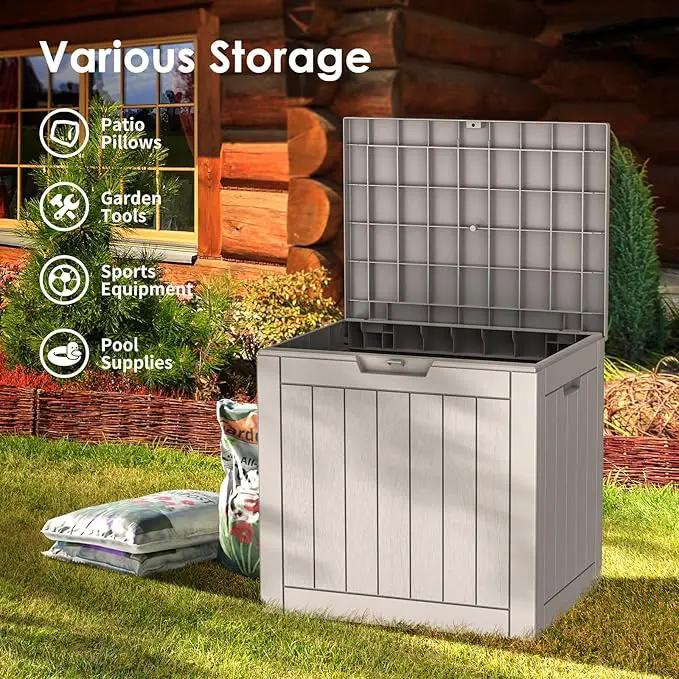 35 Gallon Lockable Resin Deck Box, Waterproof & UV-Resistant Outdoor Storage Box for Outdoor Cushion Storage, Garden Tools & Pool Accessories Storage, Gray by GreenHaven Gardens