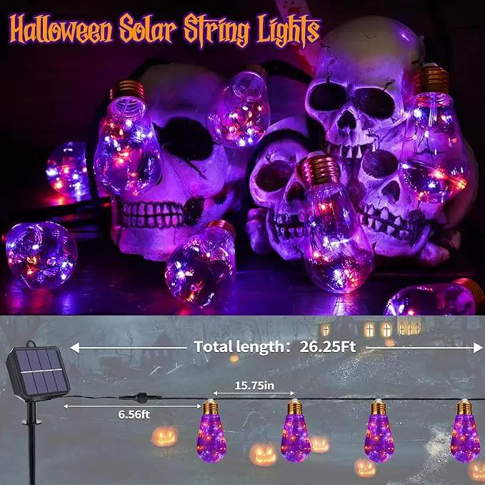 Orange & Purple Solar Halloween Lights Outdoor, 20Ft Black Hemp Rope Halloween String Lights, Waterproof Orange Purple Lights with 8 Modes 16 Shatterproof Bulbs for Patio, Yard, Party, Halloween Decor by GreenHaven Gardens