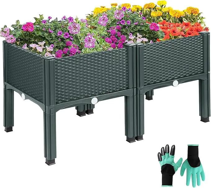 Emalie Raised Garden Beds Elevated Plastic Planter Box with Drainage Plugs Perfect for Vegetables Flowers Herbs Growing Outdoor, 31.5" Lx15.7 Wx16.5 H Grey by GreenHaven Gardens