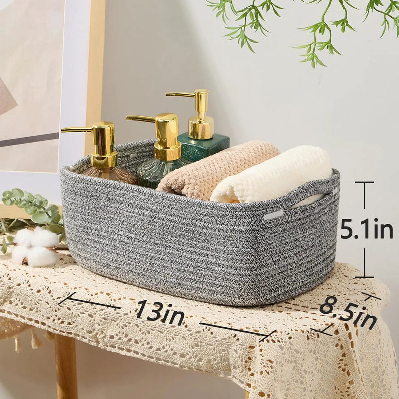 Small Storage Baskets for Organizing | Closet Organizer Bins | Shelf Toy Basket | Woven Rope Baskets | Cube Decorative Box | Shallow Basket | 13x8.5x5.1” | 4 Packs Mixed Grey by GreenHaven Gardens