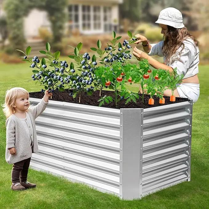 4x2x2ft Raised Garden Bed - Galvanized Deep Root Planter Boxes Outdoor with Wing Nuts and Safety Edges for Gardening Vegetables, Flowers, Herbs, Succulents - Silver by GreenHaven Gardens