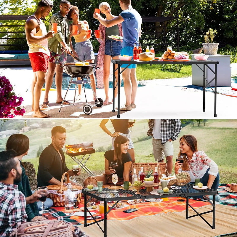 Folding Gril Table, 4x2 FT Camping Table with Mesh Desktop,Height Adjustable Folding Grill Table with Mesh Bag,Portable Outdoor for Picnic,Camping,BBQ,Beach(Black) by GreenHaven Gardens