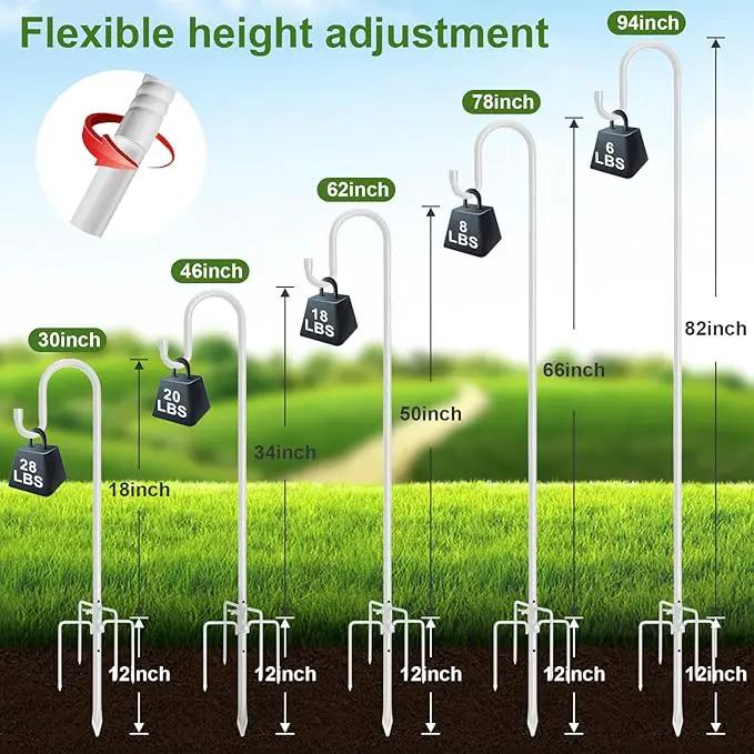 Bird Feeder Pole with Shepherds Hook - Heavy Duty Hummingbird Feeder Stand with 5 Prong,78" Adjustable Rustproof Garden Hooks Outdoor for Hanging Birdfeeder,Wind Chimes,Lanterns,Solar Lights,White by GreenHaven Gardens