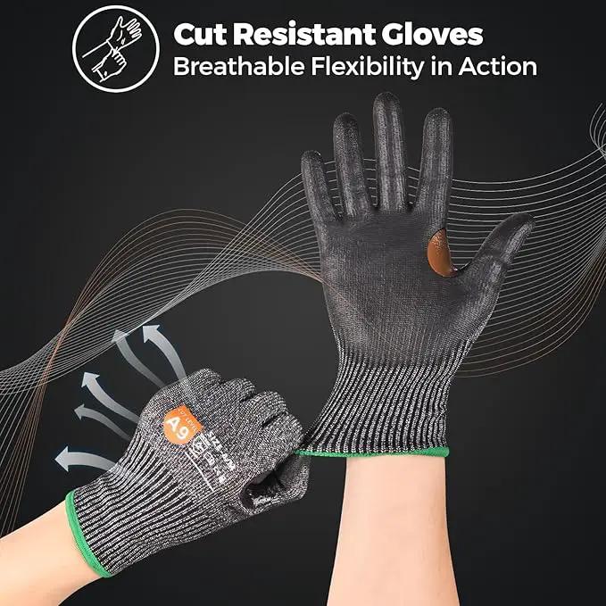 Donfri A9 Cut Resistant Work Gloves for Men - Steel + HPPE Hybrid Safety Gloves for Men, ANSI Cut Level 9 Protection Flexible for Metal Glass Wood Construction Fishing by GreenHaven Gardens