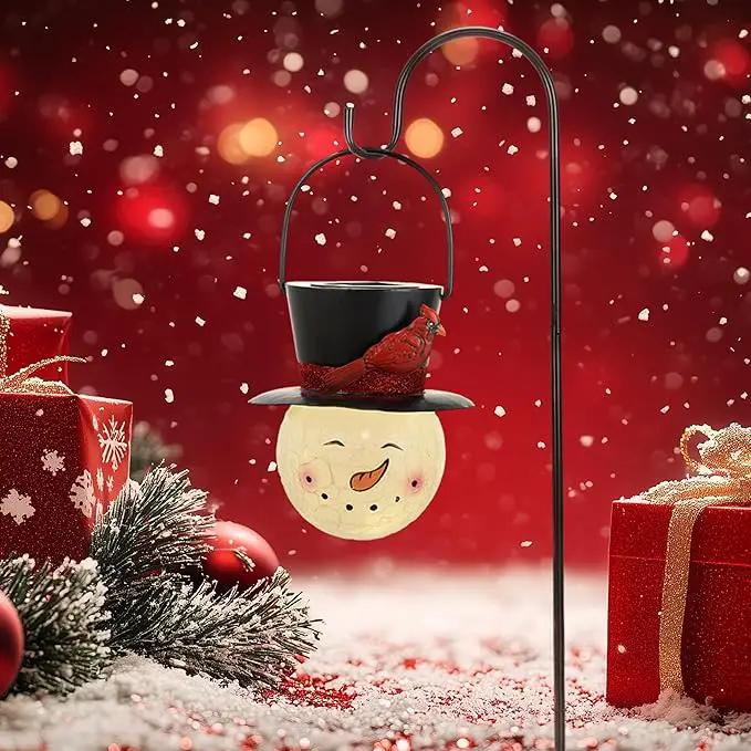 TERESA'S COLLECTIONS Outdoor Christmas Decorations for House, 36'' Snowman Glass Solar Lantern Stake with Black Cardinal Hat, Xmas Solar Christmas Lights for Garden Party Decor by GreenHaven Gardens