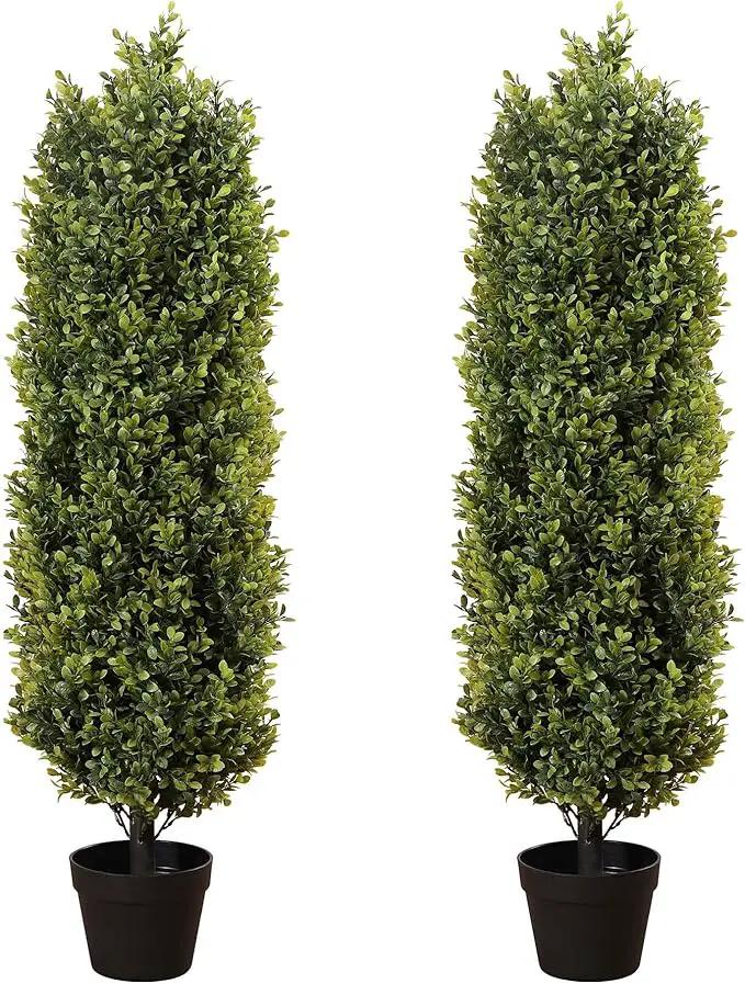 4ft Artificial Boxwood Topiary Trees (Set of 2) - UV Resistant Faux Plants for Outdoor/Indoor, Realistic 48in Fake Bushes and Shrubs for Front Porch, Planter, Patio - Low Maintenance & Evergreen by GreenHaven Gardens