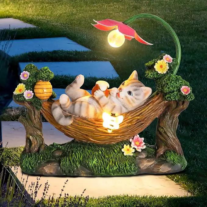 Afirst Solar Cat Statue Garden Figurine, Resin Figurine with Solar Lights Outdoor Decorations for Lawn, Patio, Balcony, Yard Ornament by GreenHaven Gardens
