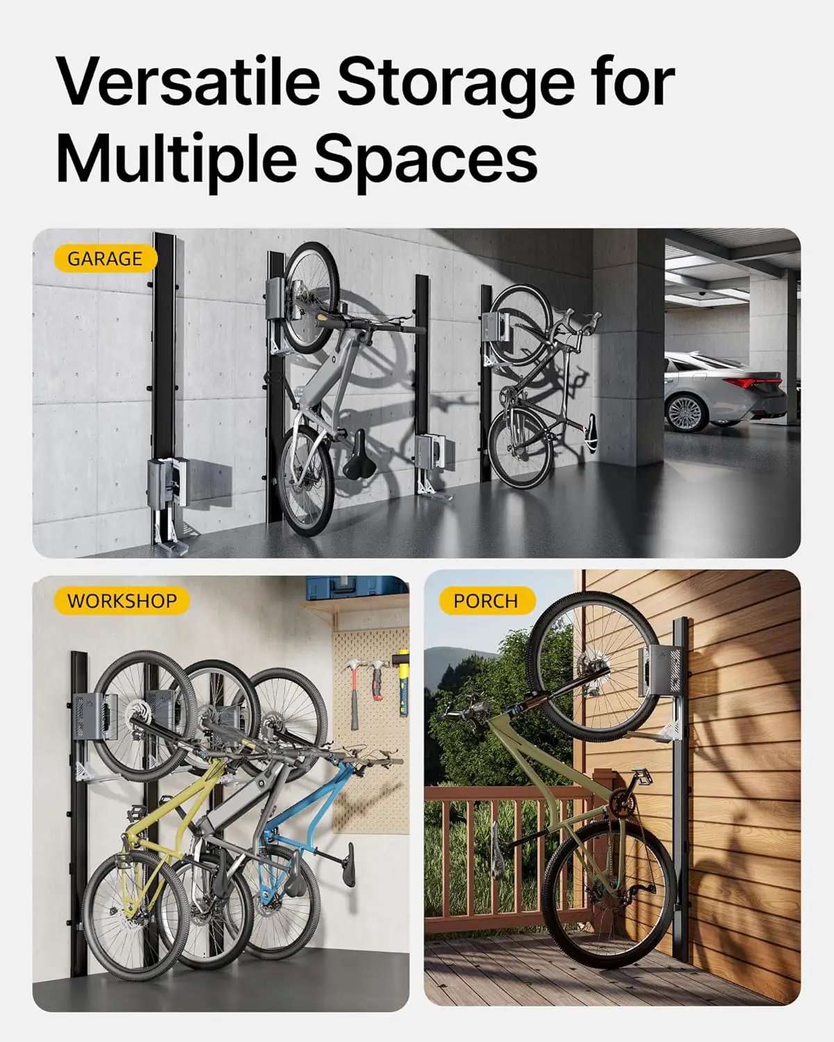 monTEK Automatic Lift EBike Rack – Fits 24-29" Tires, Heavy-Duty Vertical Wall Rack for Bicycles (Up to 71 lbs) - Effortless Lifting, Easy Install - Space-Saving Storage for Garage, Shed, BG by GreenHaven Gardens