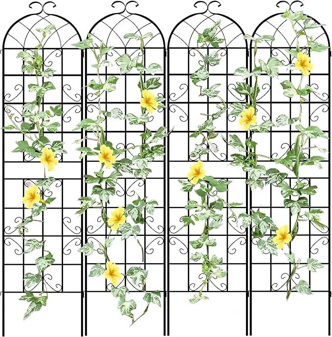 LZRS 4 Pack 87x20in Rustic Iron Arch Decoration Garden Trellis with Black Metal Coating – Perfect for Supporting Climbing Plants Outdoor, Roses, Vines, Flowers, and Vegetables. by GreenHaven Gardens