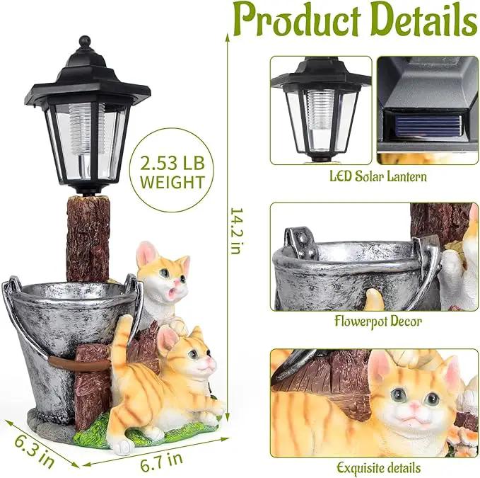 Solar Cat Outdoor Statues, Garden Sculptures with Flowerpot Decor & Solar Lantern for Yard Art Lawn Ornaments Porch Patio Balcony - Idea Gifts for Women Mom Grandma by GreenHaven Gardens