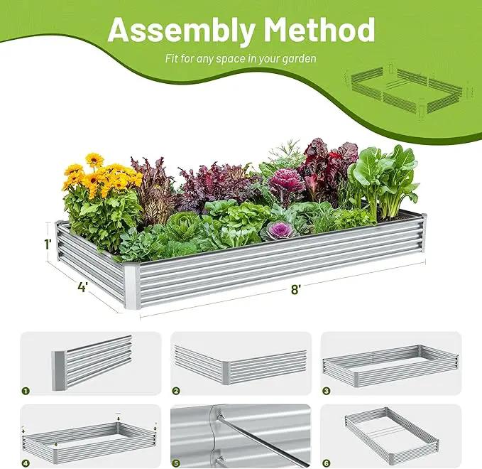 2PCS 8x4x1ft Raised Garden Bed-Outdoor Galvanized Planter Box for Vegetables, Fruits,Herbs, Flowers, Metal Raised Garden Bed kit-Sliver by GreenHaven Gardens