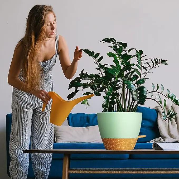 WOUSIWER 10 inch Self Watering Planters, 2 Pack Large Plastic Plant Pots with Deep Reservior and High Drainage Holes for Indoor Outdoor Plants and Flowers, Green with Terracotta by GreenHaven Gardens