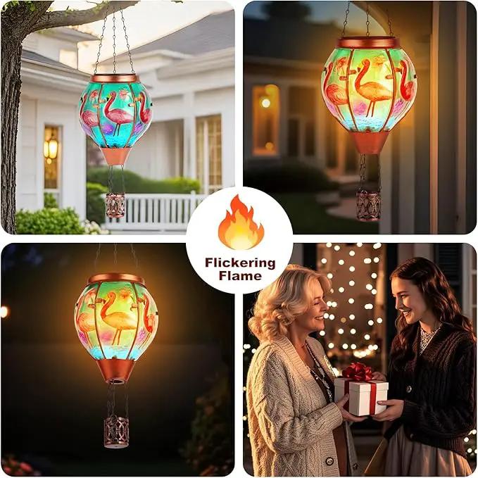 Flamingo Solar Hot Air Balloon Lantern,Outdoor Decor with Flame Lights Waterproof, Hanging for Garden Yard Lawn Patio, Unique Gifts for Women Mom Grandma Gardener for Mother'Day Christmas by GreenHaven Gardens