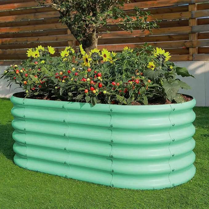 Land Guard 18“ Tall 4×2ft Galvanized Raised Garden Bed Kit, Galvanized Planter Garden Boxes Outdoor, Oval Large Metal Raised Garden Bed for Vegetables……… (Lime Green, 4×2×1.5ft) by GreenHaven Gardens