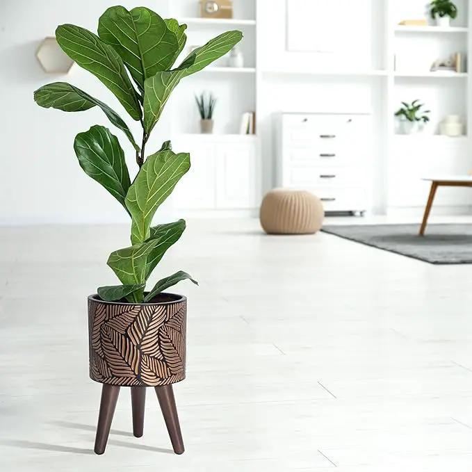 D'vine Dev 8 Inch Planter Pot with Stand, Mid-Century Tall Plant Pot with Legs for Indoor Plants, Small, Bronze/Grey, 88-L-A-6 by GreenHaven Gardens