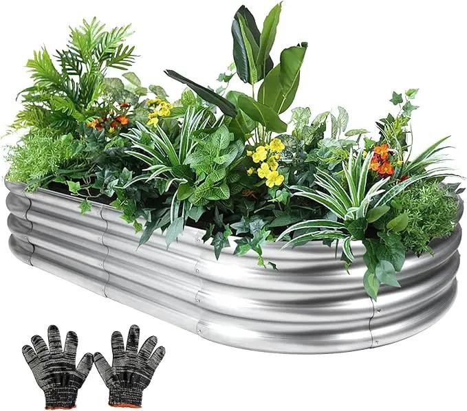 6x3x1ft Thickening Galvanized Raised Garden Bed, Planter Box for Outdoor, Oval Larger Space Garden Bed Planter for Herbs, Vegetables, Fruits by GreenHaven Gardens