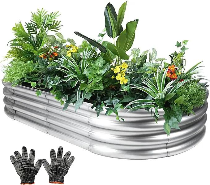 Raised Garden Bed, Raised Garden Beds Outdoor, 8x4x1 FT Oval Larger Space Galvanized Raised Garden Bed for Herbs, Vegetables, Fruits by GreenHaven Gardens
