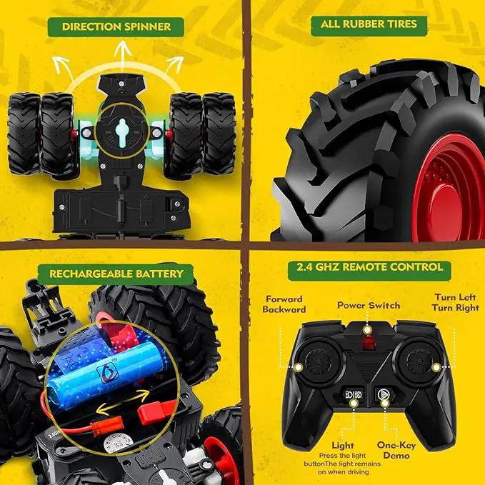 Remote Control Tractor Toy, Kids RC Tractor Set & Truck and Trailer Front Loader - Metal Car Head/8 Wheel/Light, Toddlers Farm Vehicle Toys for 3 4 5 6 7 8 9 Year Old Boys Girls Birthday Gift by GreenHaven Gardens