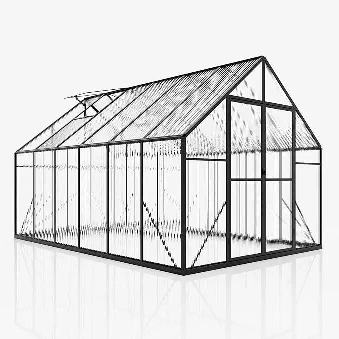 Amerlife 8x11.5x7 FT Polycarbonate Greenhouse for Outdoors, Walk-in Design with Aluminum Frame, 2 Windows and Swing Door, Heavy-Duty Greenhouse Construction for Garden, Black by GreenHaven Gardens