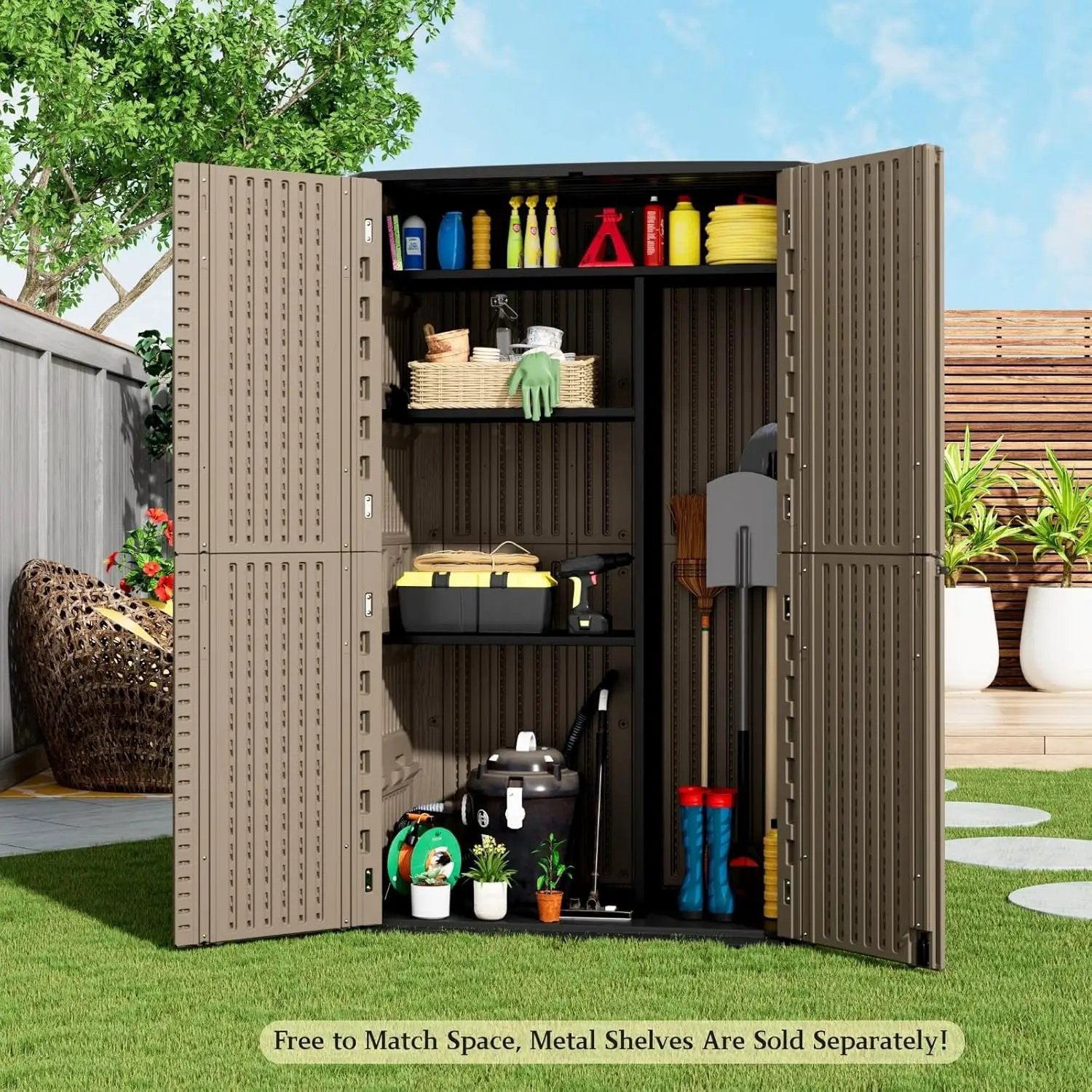 ZZM Large 67 Cu.ft Waterproof Storage Shed, Outdoor Storage Cabinet，Durable Resin Storage for Patio Furniture, Garden Tools, Pool Accessories, Mower Storage (Coffee) by GreenHaven Gardens